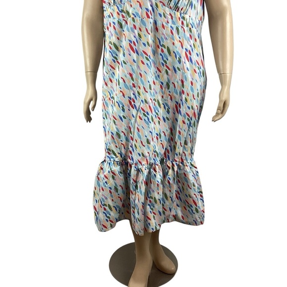 Eloquii Tie Shoulder Smocked Midi Dress Size 26 Multi Abstract Print - Picture 3 of 7